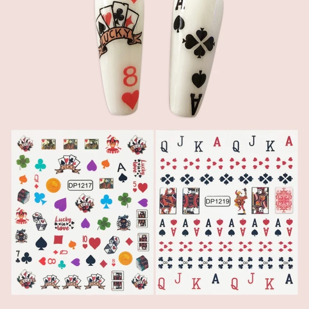 ♠️ 2 Sheets Playing Card Themed Nail Stickers ❤️
